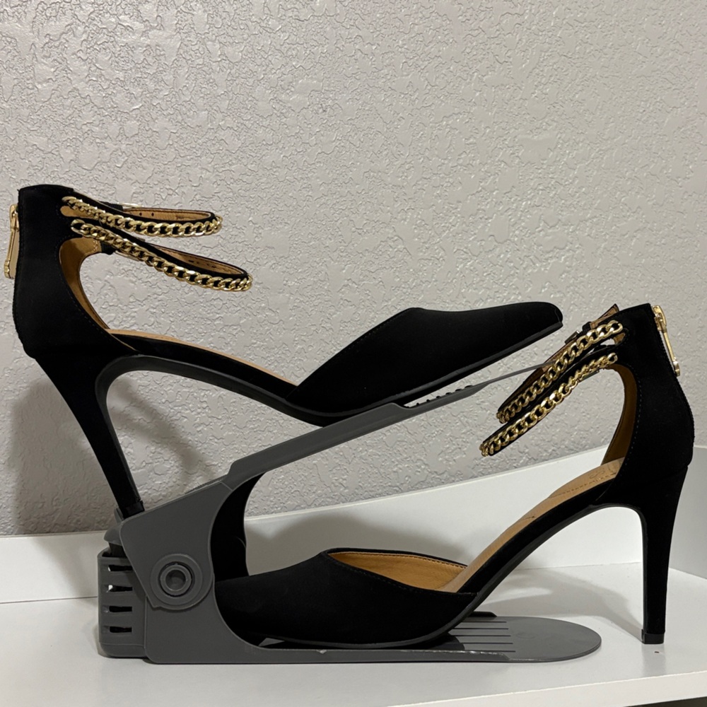 NWOB. Mootsies Tootsies Black Heels with Gold Chain Ankle Straps